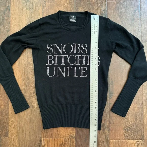 E.VIL QUEEN OF EVIL “Snobs & BitchesUnite” silk/cashmere blend sweater, size S